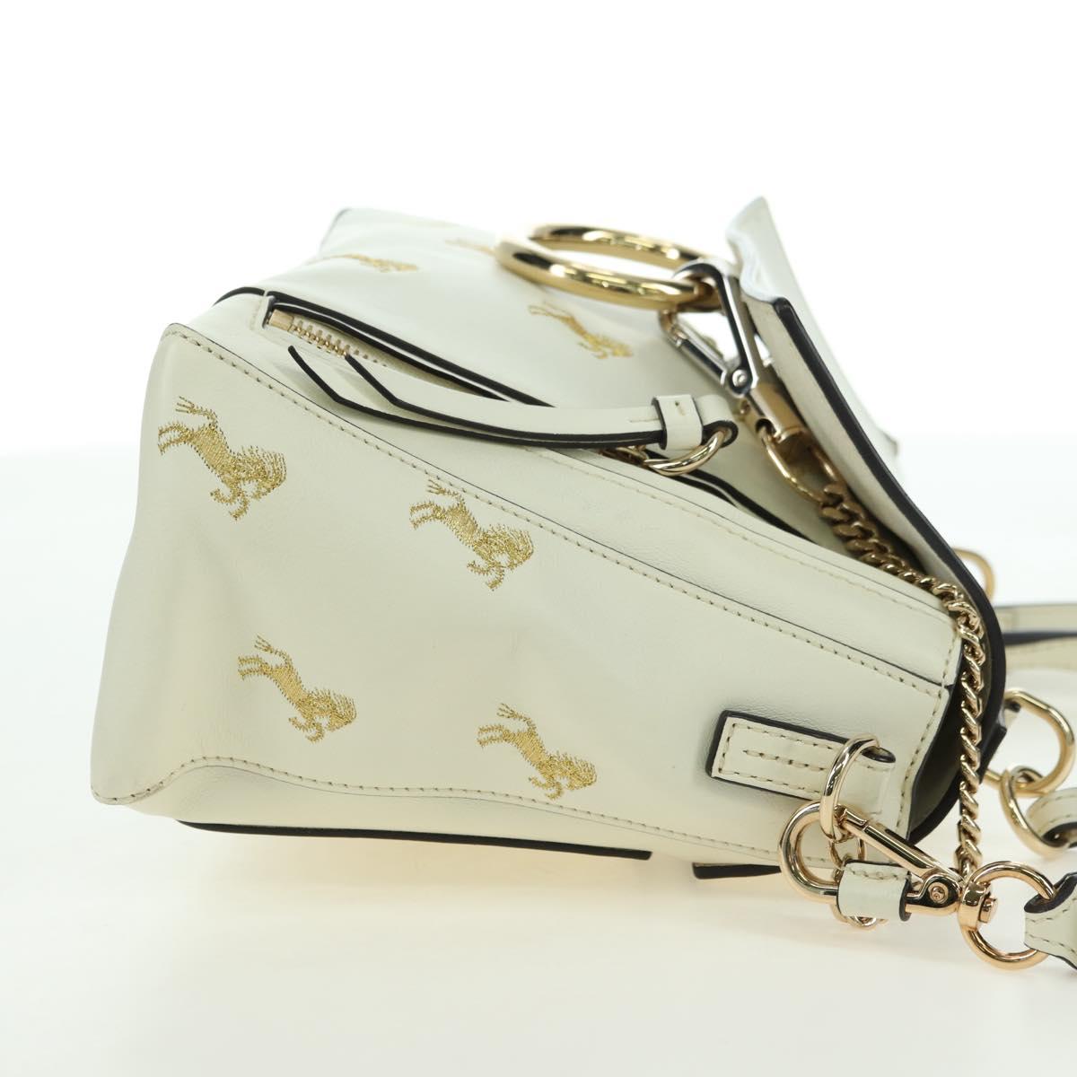 Chloe Fay Hand Bag Leather 2way White Gold Auth am11624V