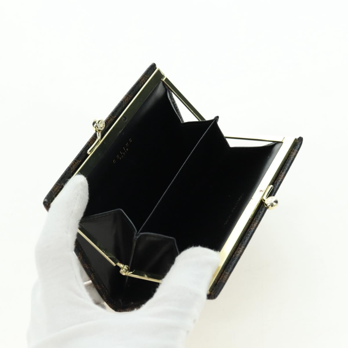 CELINE Macadam Canvas Wallet PVC Leather Black Gold Auth am11630V