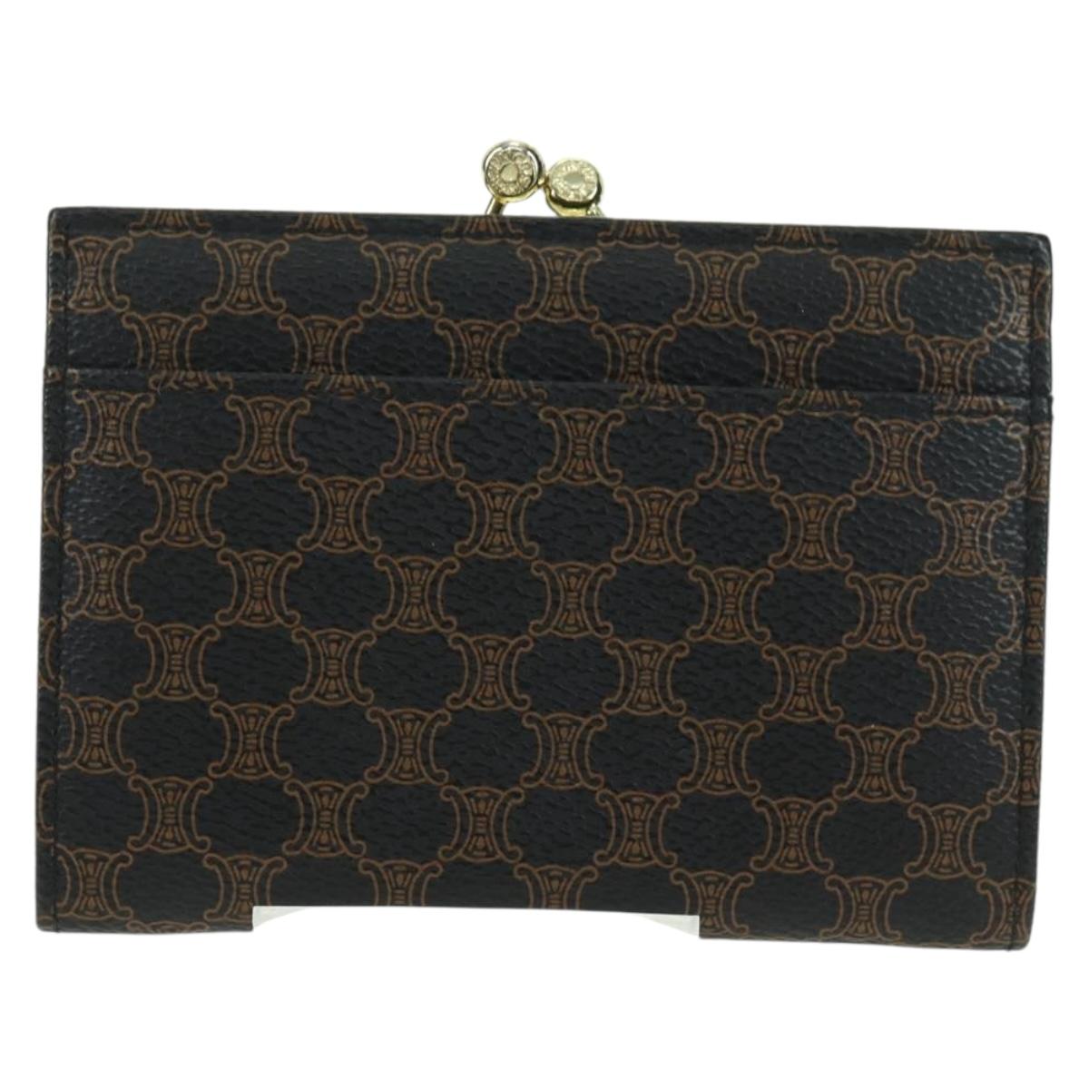 CELINE Macadam Canvas Wallet PVC Leather Black Gold Auth am11630V