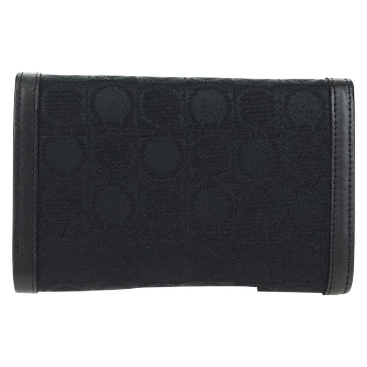 Salvatore Ferragamo Gancini Trifold Wallet Canvas Leather Black Gold am11632V