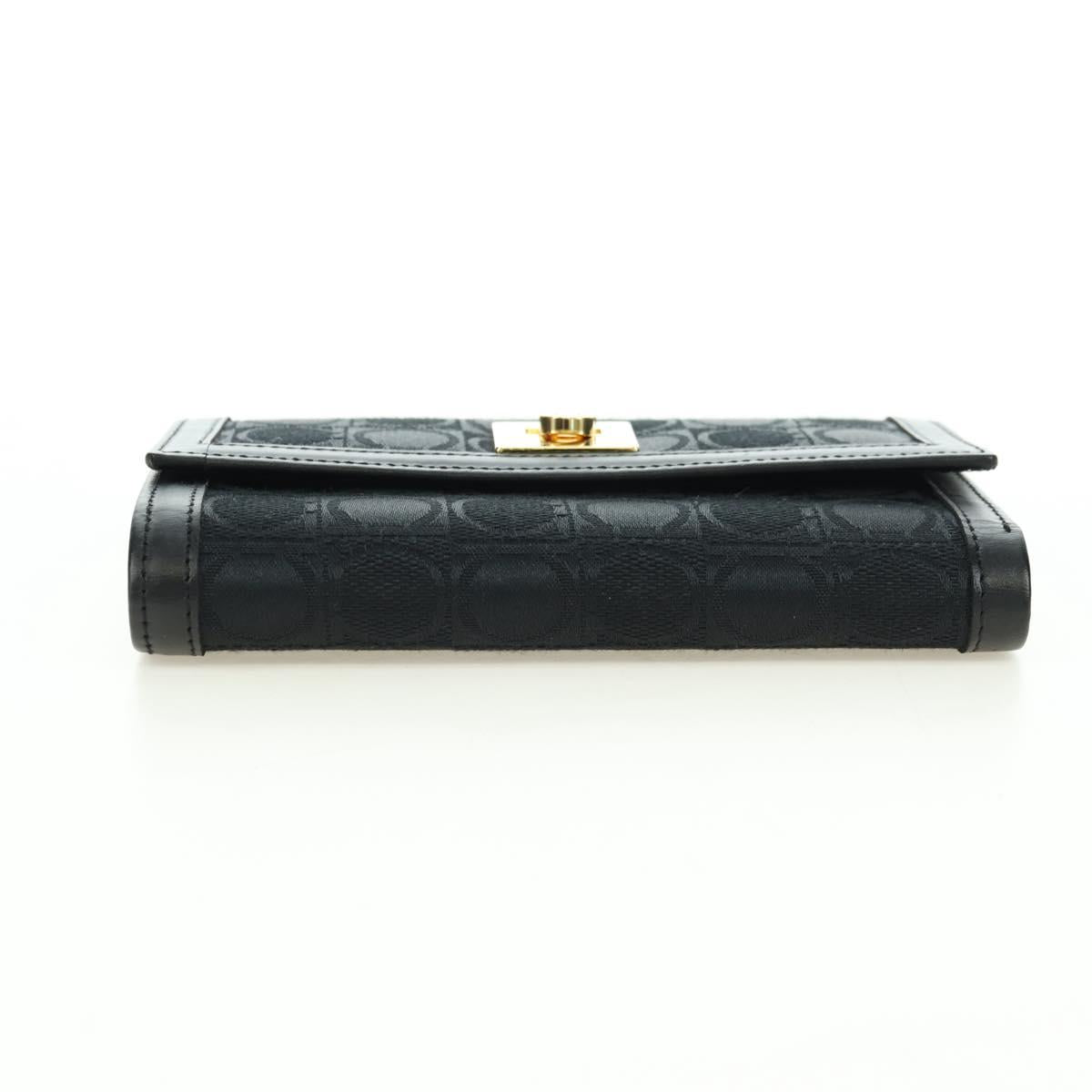 Salvatore Ferragamo Gancini Trifold Wallet Canvas Leather Black Gold am11632V