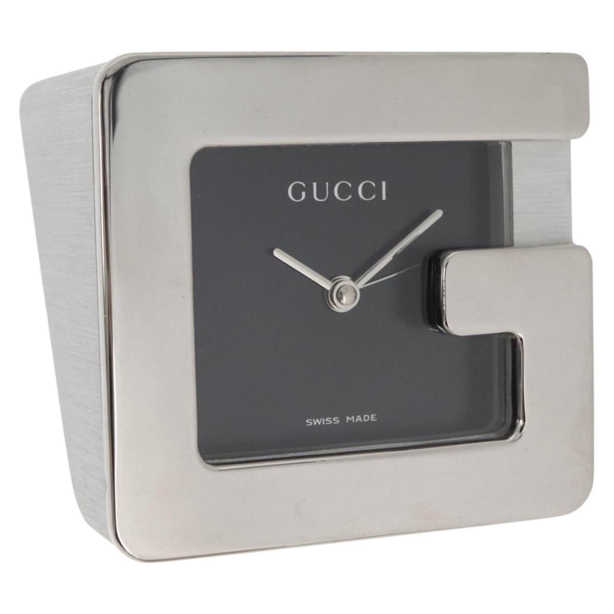 GUCCI Table Clock metal Silver Auth am11633