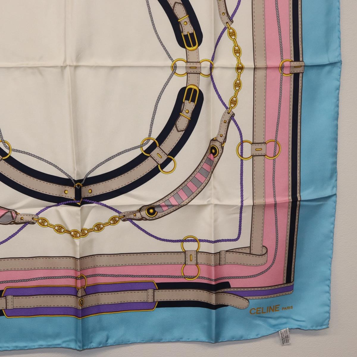 CELINE Scarf Silk Light Blue Auth am11637A