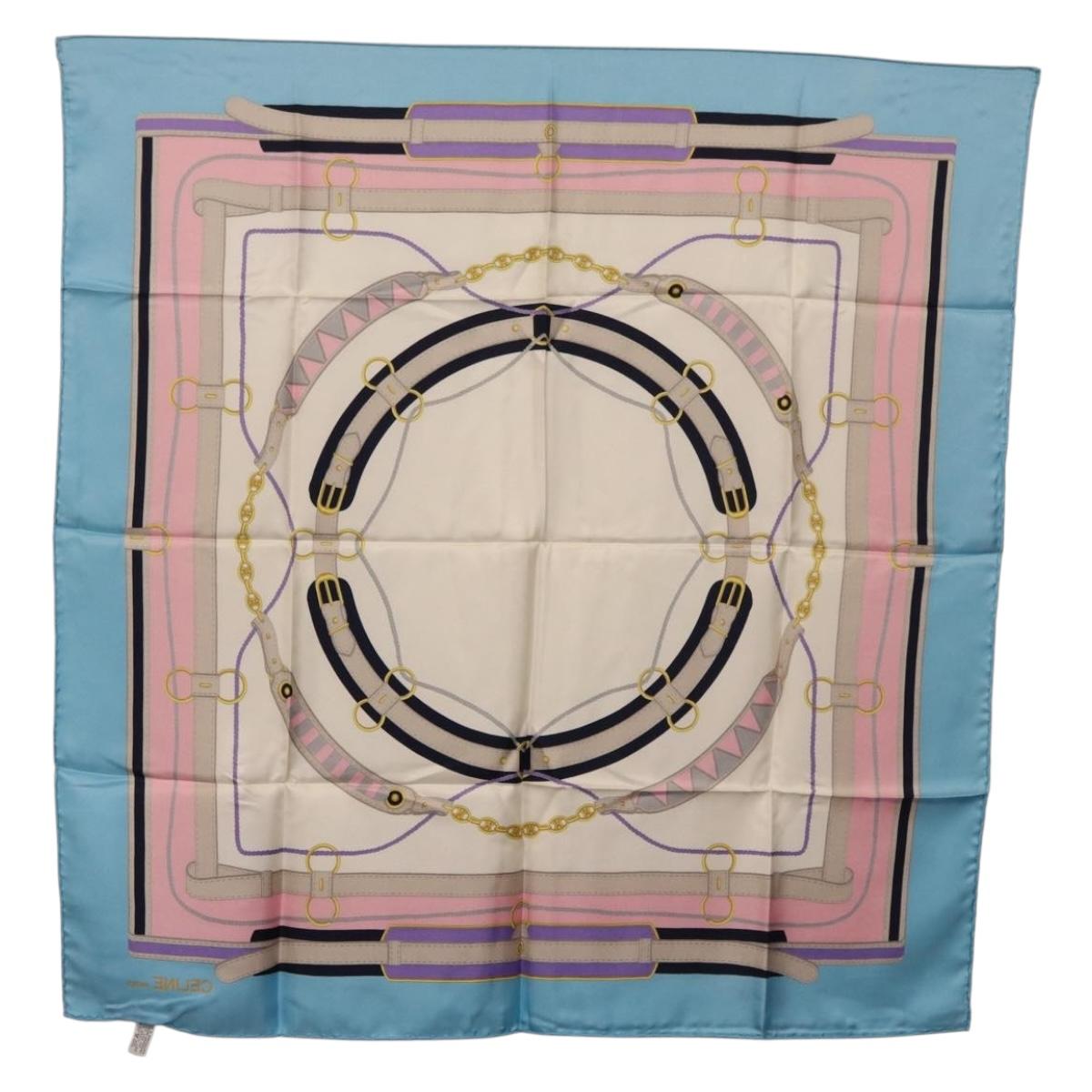 CELINE Scarf Silk Light Blue Auth am11637A