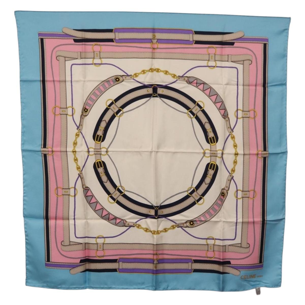 CELINE Scarf Silk Light Blue Auth am11637A