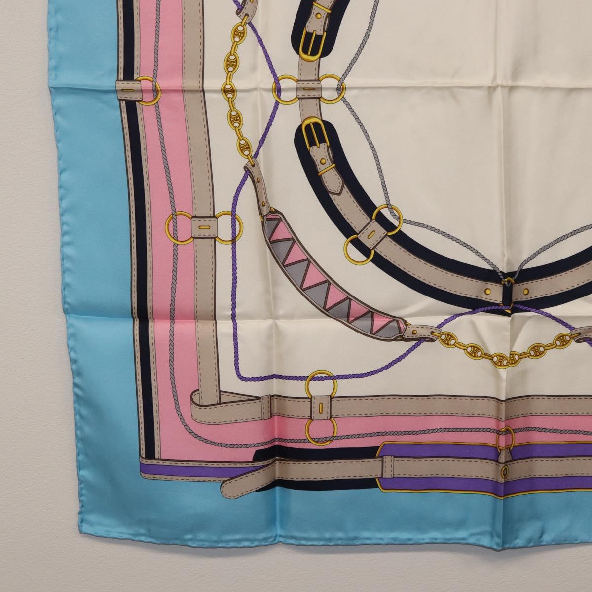 CELINE Scarf Silk Light Blue Auth am11637A
