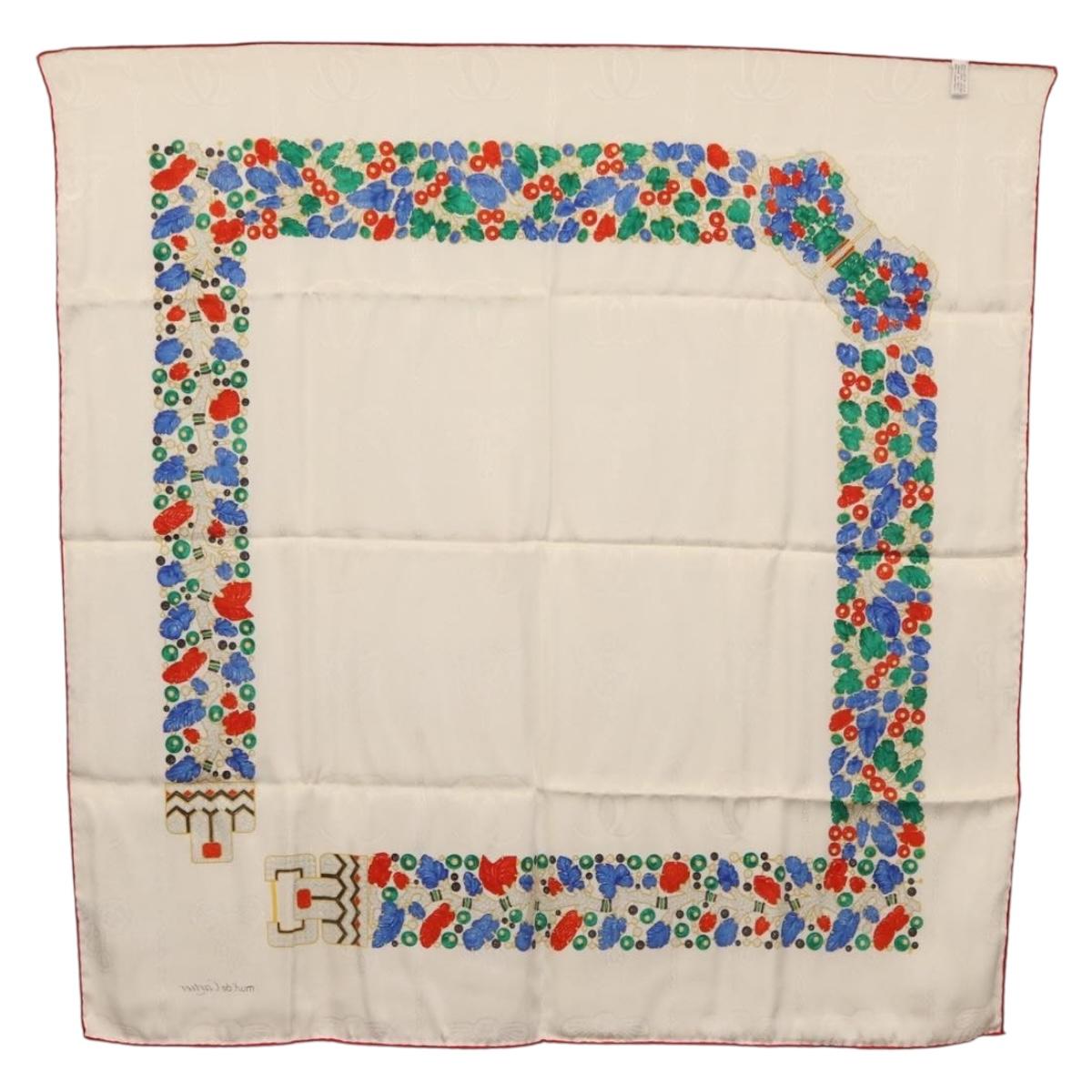 CARTIER Scarf Silk White Auth am11641A