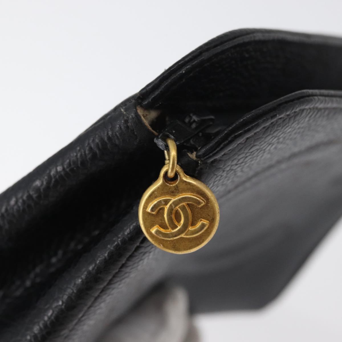 CHANEL Pouch Caviar Skin Black Gold CC Auth am11642