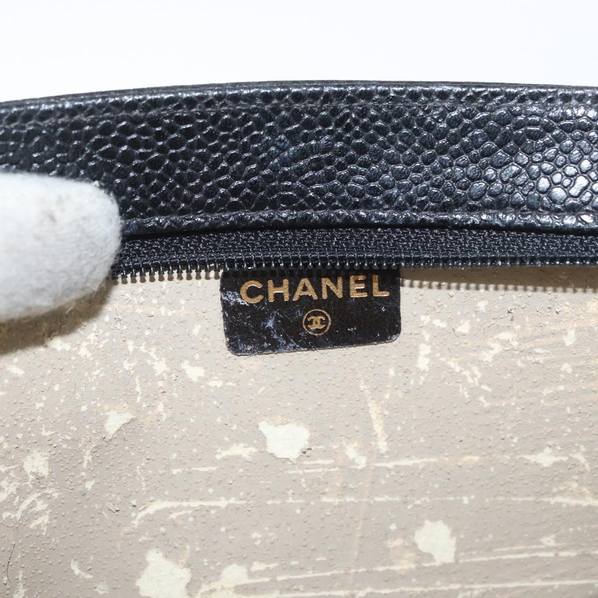 CHANEL Pouch Caviar Skin Black Gold CC Auth am11642