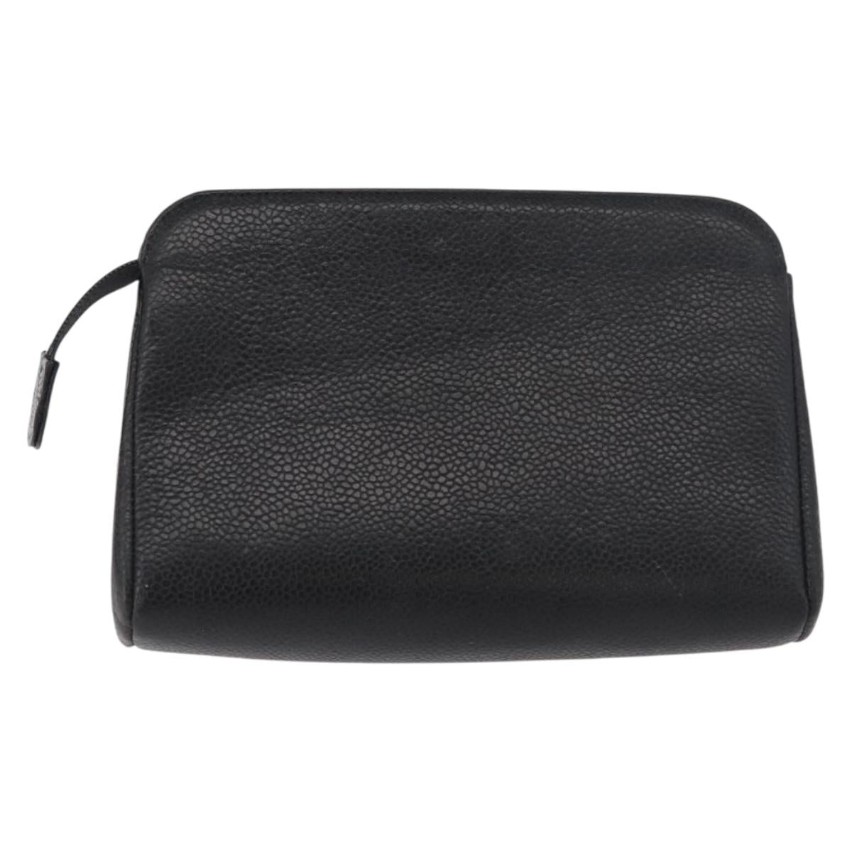 CHANEL Pouch Caviar Skin Black Gold CC Auth am11642