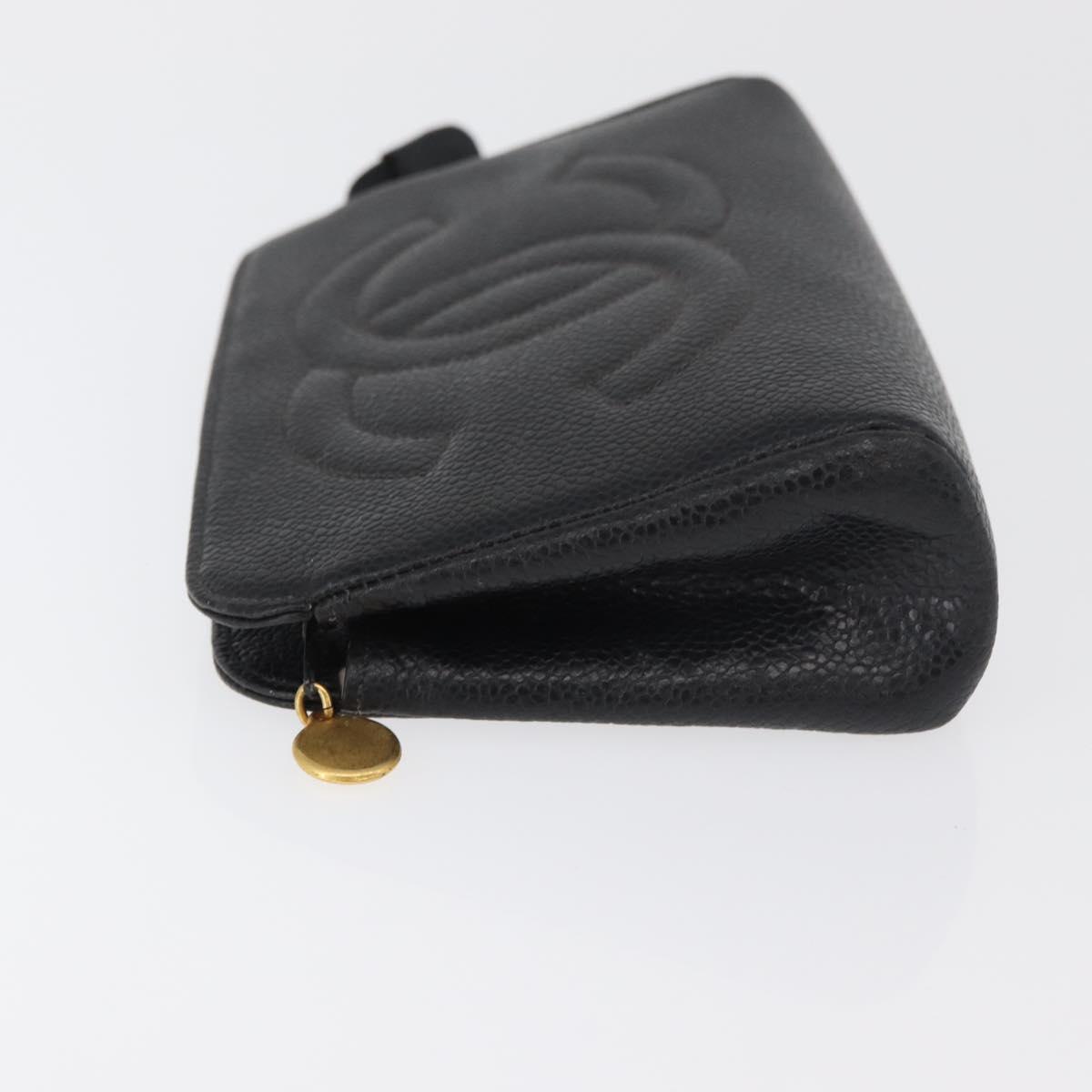 CHANEL Pouch Caviar Skin Black Gold CC Auth am11642