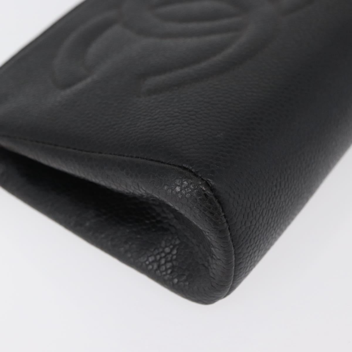CHANEL Pouch Caviar Skin Black Gold CC Auth am11642