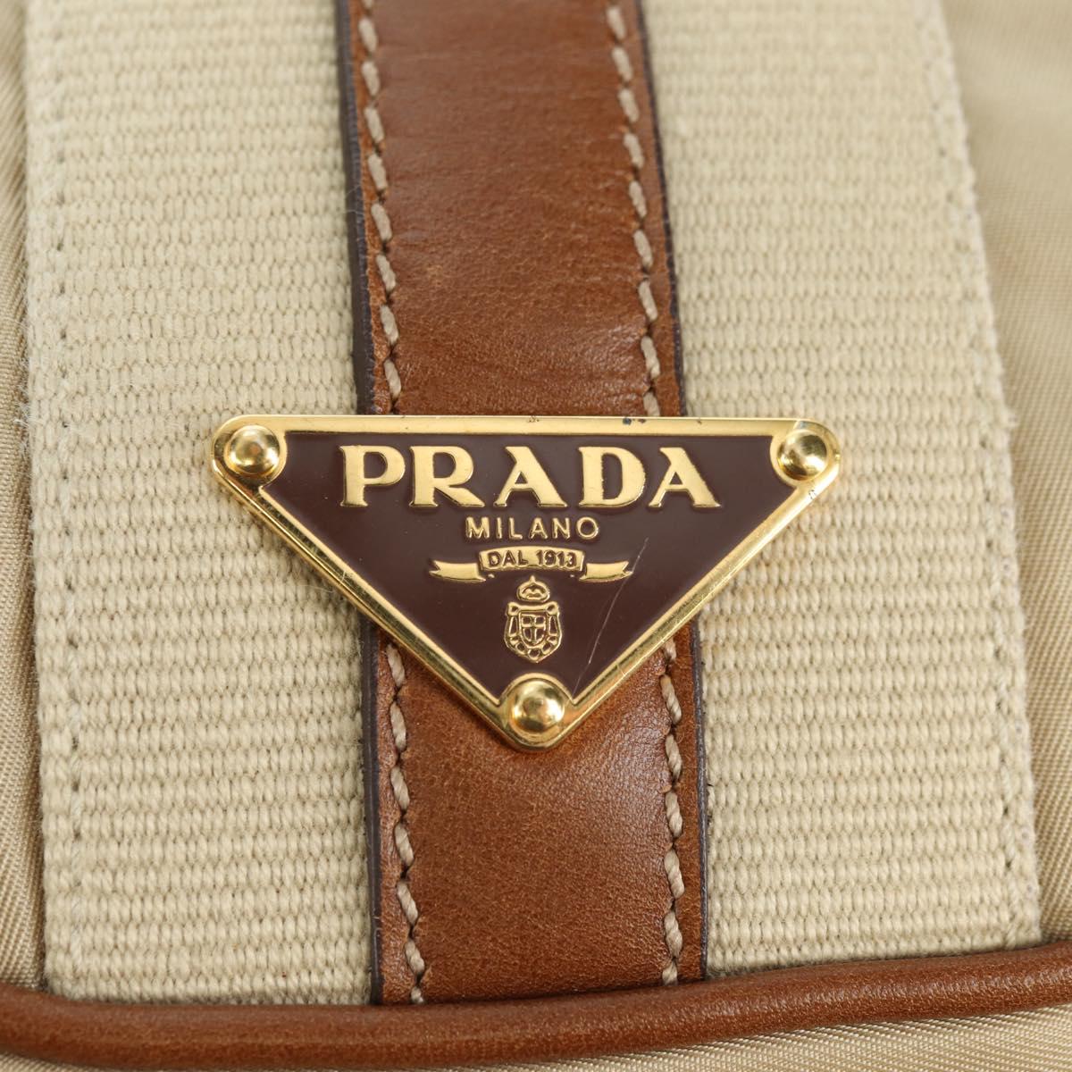 PRADA Hand Bag Nylon Leather Beige Gold Auth am11645A