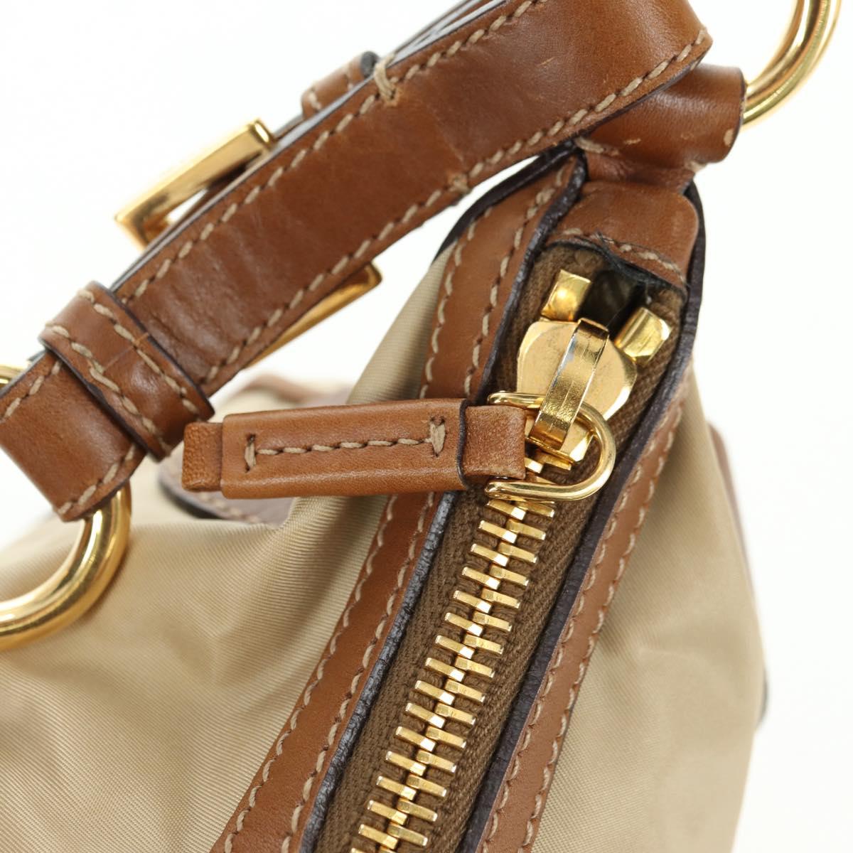 PRADA Hand Bag Nylon Leather Beige Gold Auth am11645A