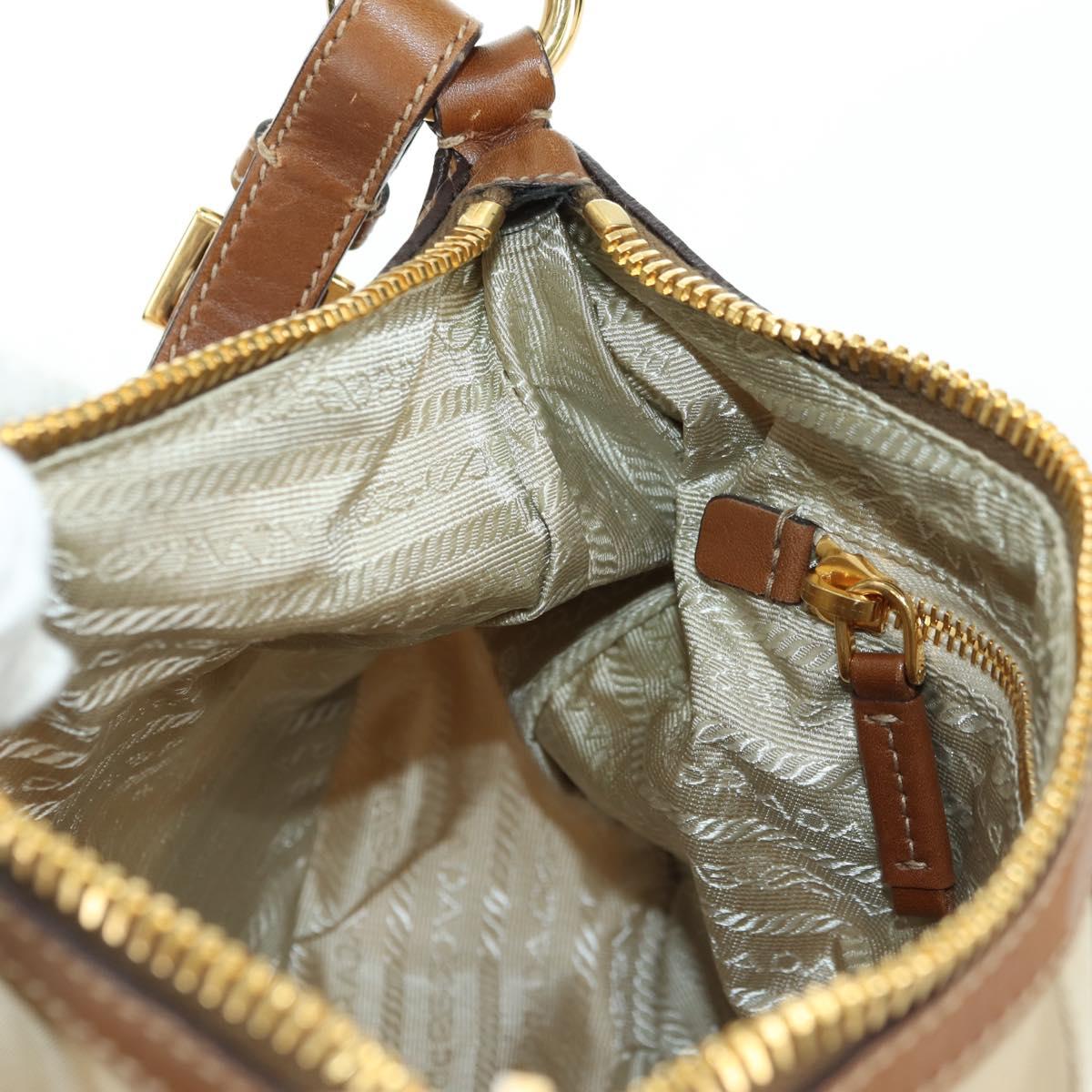 PRADA Hand Bag Nylon Leather Beige Gold Auth am11645A