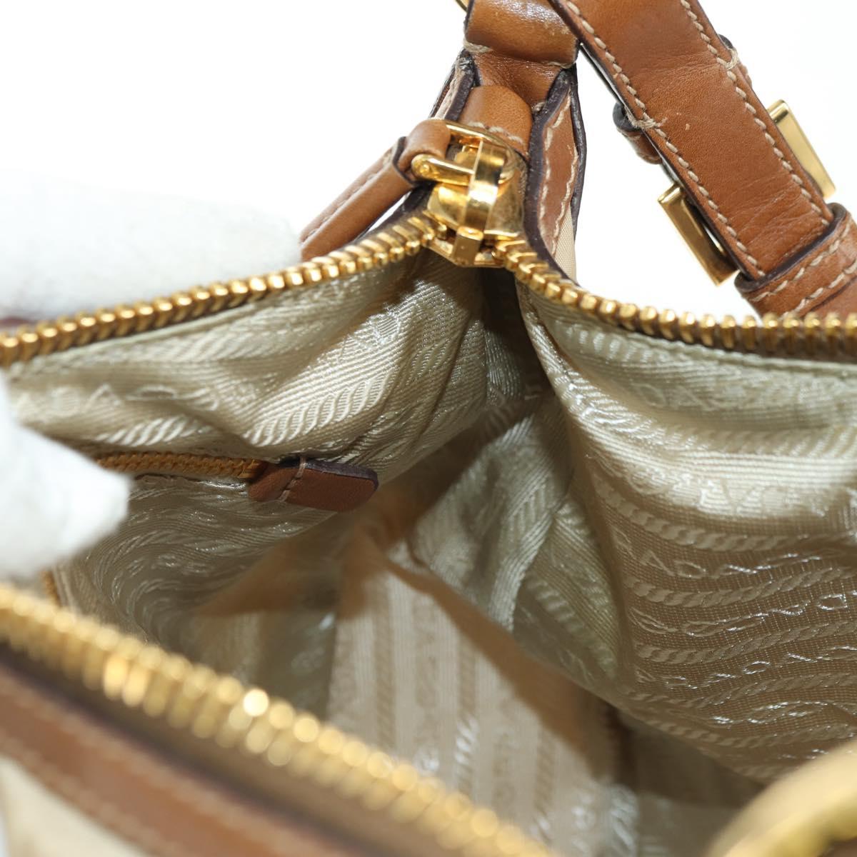 PRADA Hand Bag Nylon Leather Beige Gold Auth am11645A