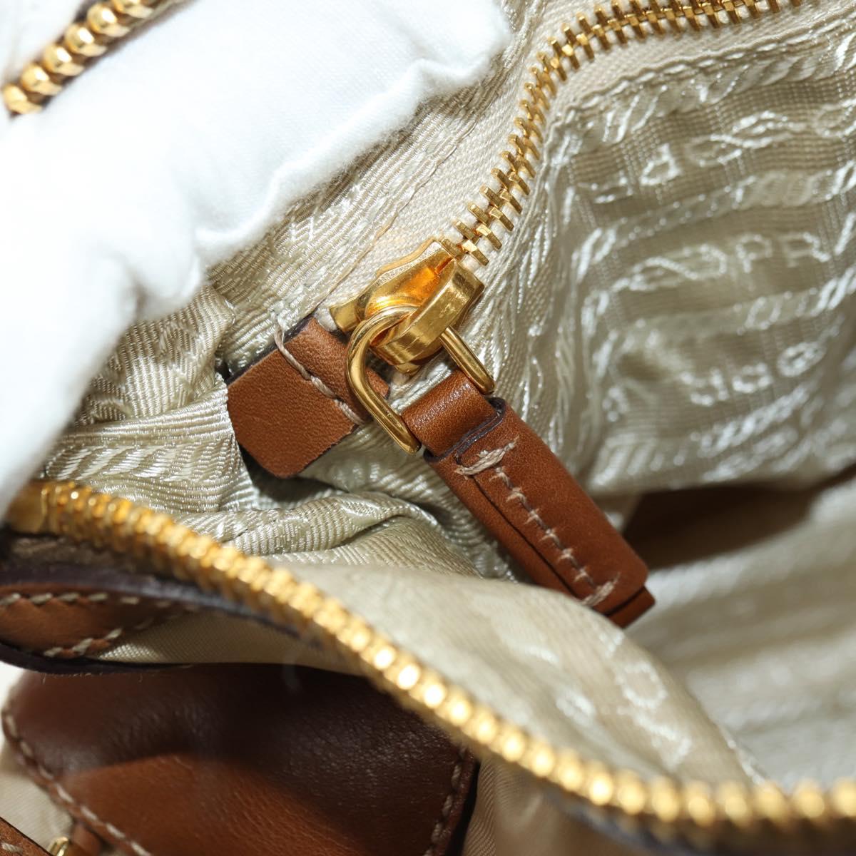 PRADA Hand Bag Nylon Leather Beige Gold Auth am11645A