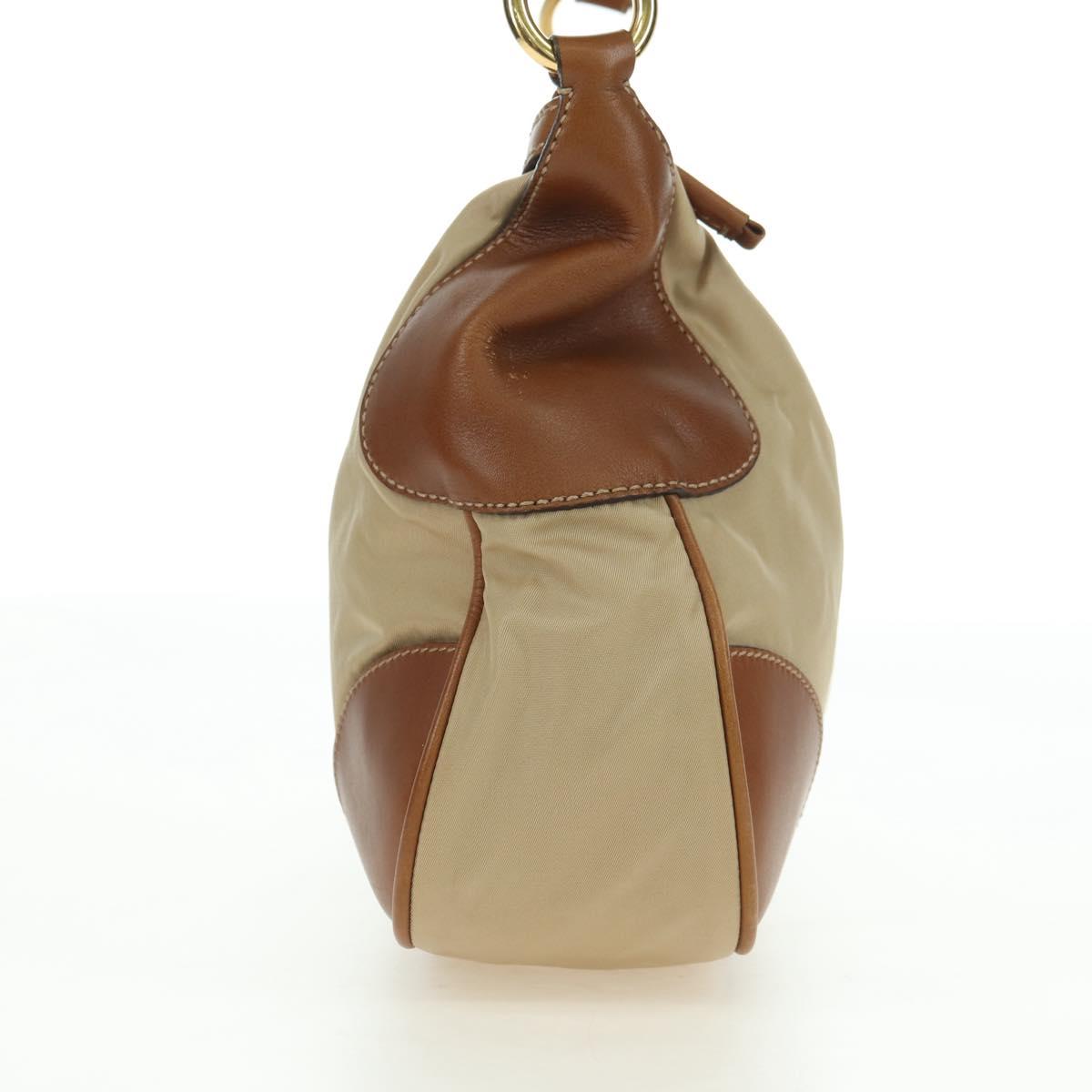 PRADA Hand Bag Nylon Leather Beige Gold Auth am11645A