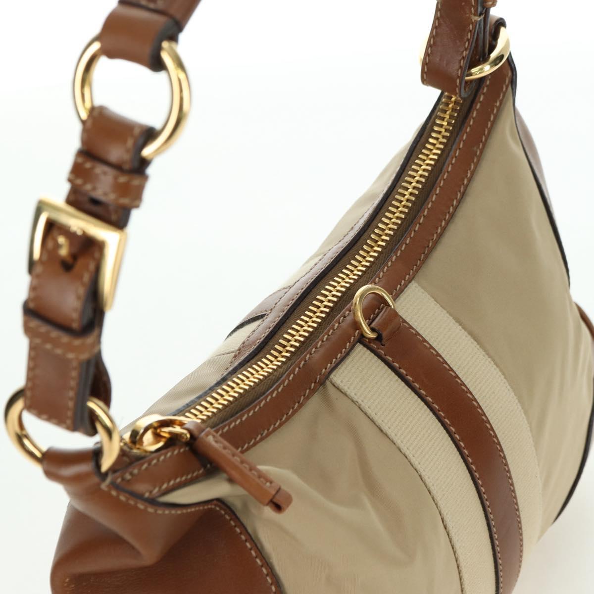 PRADA Hand Bag Nylon Leather Beige Gold Auth am11645A