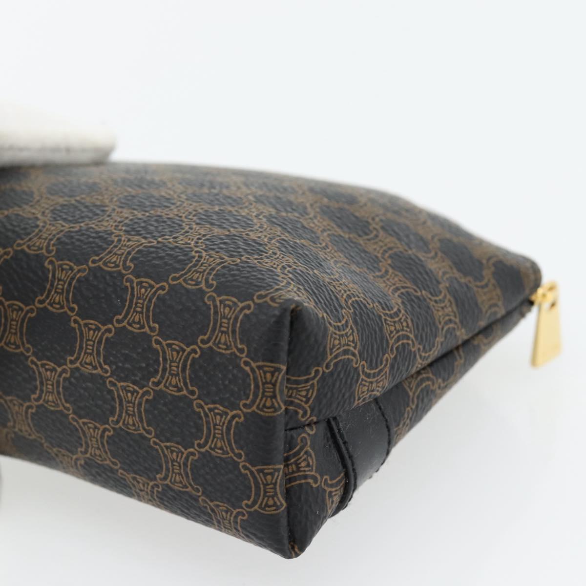 CELINE Macadam Canvas Pouch PVC Leather Black Gold Auth am11653A