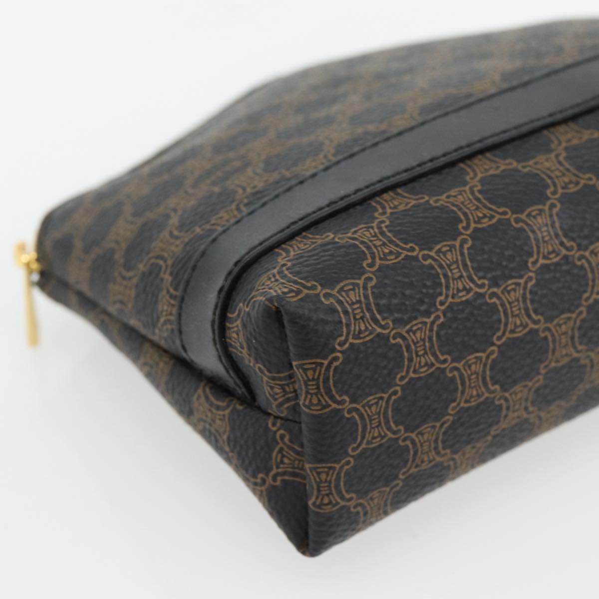 CELINE Macadam Canvas Pouch PVC Leather Black Gold Auth am11653A