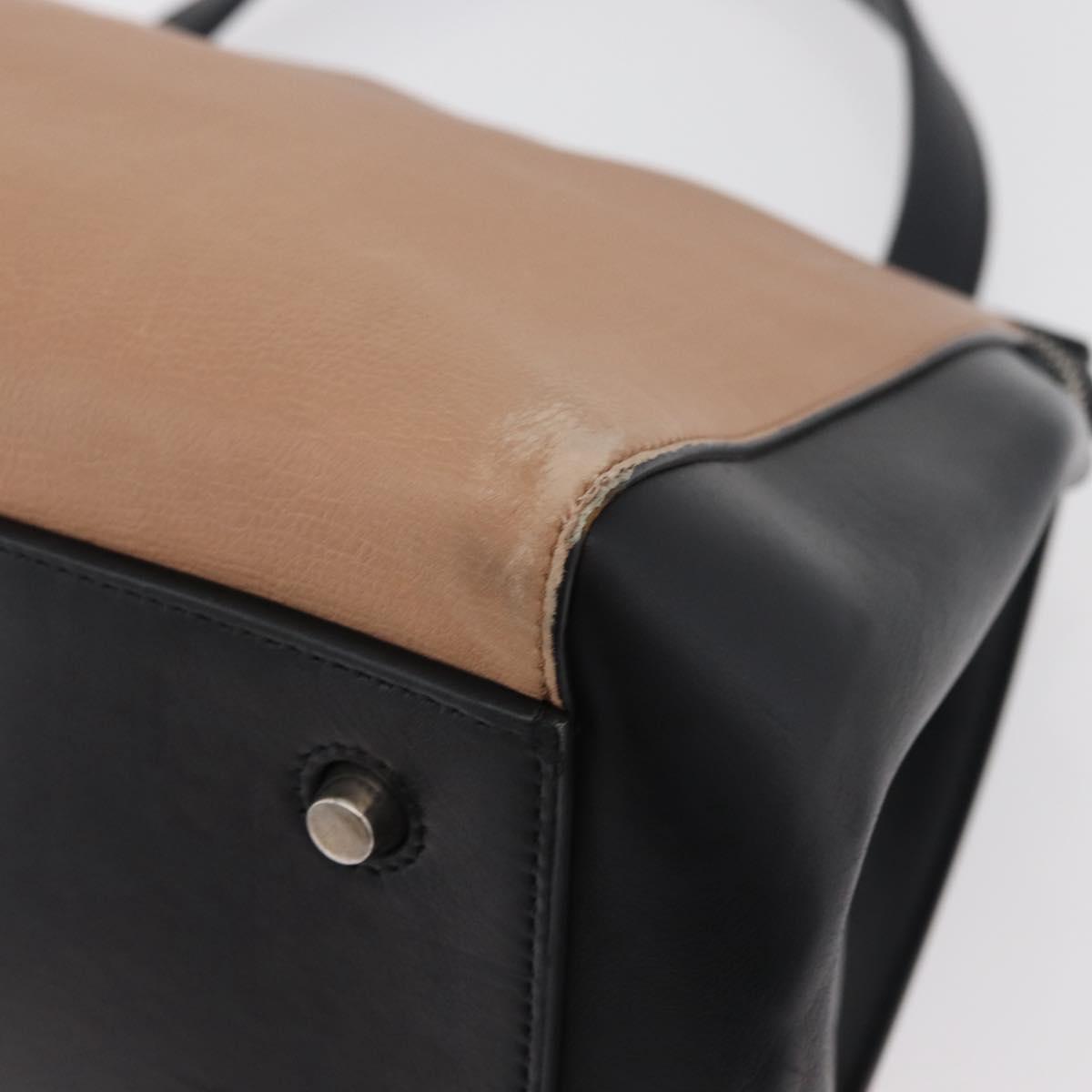 CELINE Edge Hand Bag Leather Beige Black Silver Auth am11657A