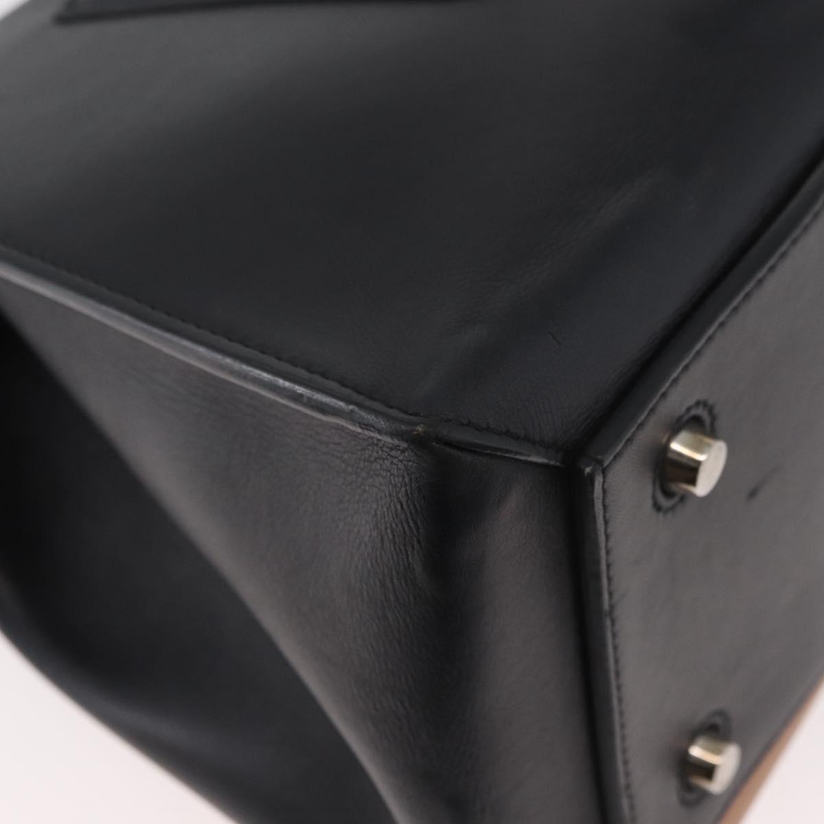 CELINE Edge Hand Bag Leather Beige Black Silver Auth am11657A