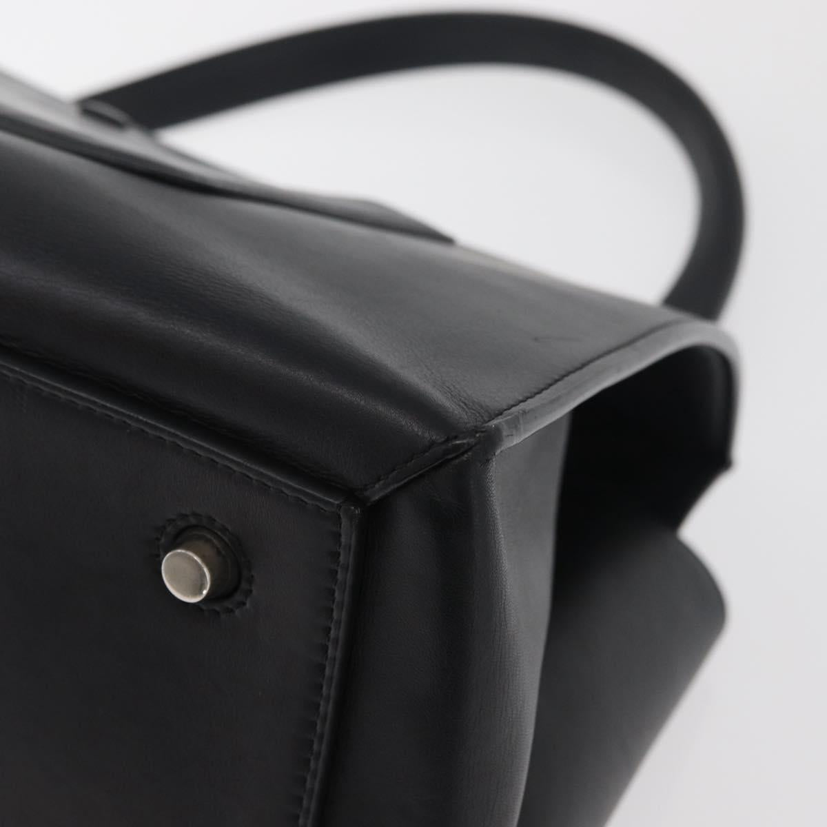 CELINE Edge Hand Bag Leather Beige Black Silver Auth am11657A