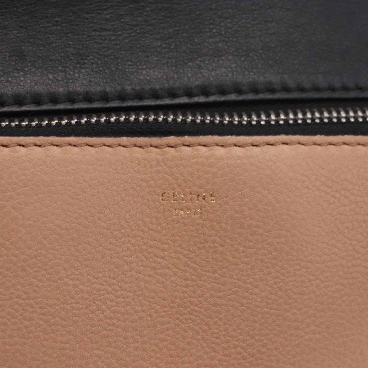 CELINE Edge Hand Bag Leather Beige Black Silver Auth am11657A