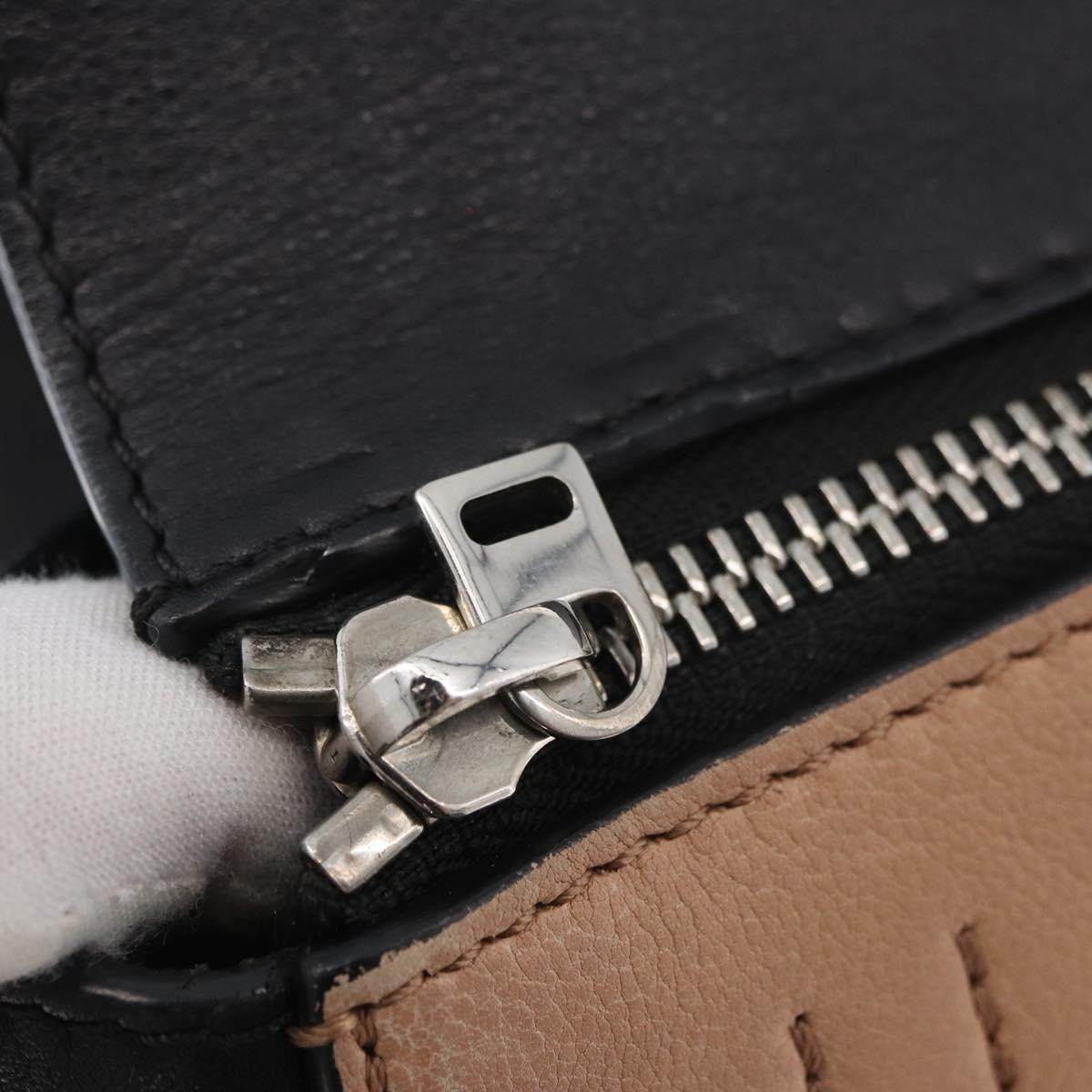 CELINE Edge Hand Bag Leather Beige Black Silver Auth am11657A