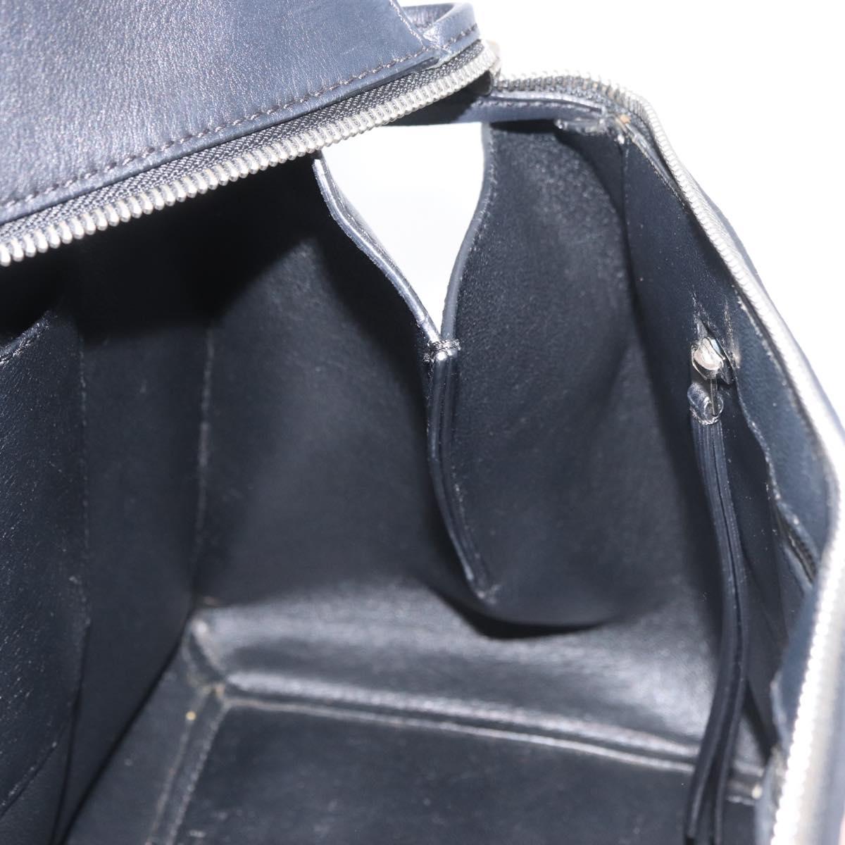 CELINE Edge Hand Bag Leather Beige Black Silver Auth am11657A