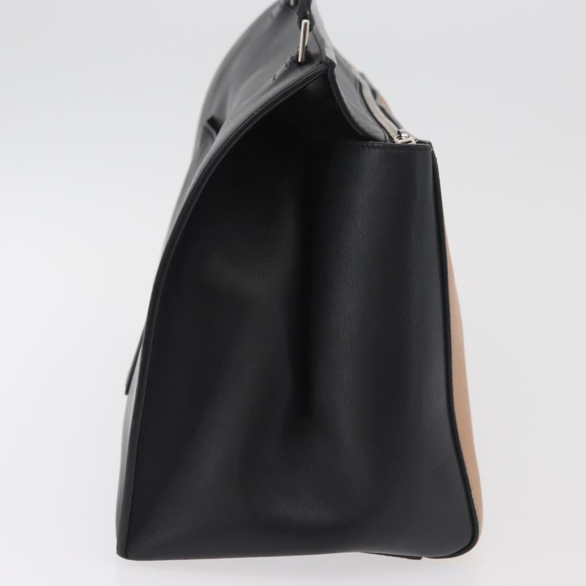 CELINE Edge Hand Bag Leather Beige Black Silver Auth am11657A