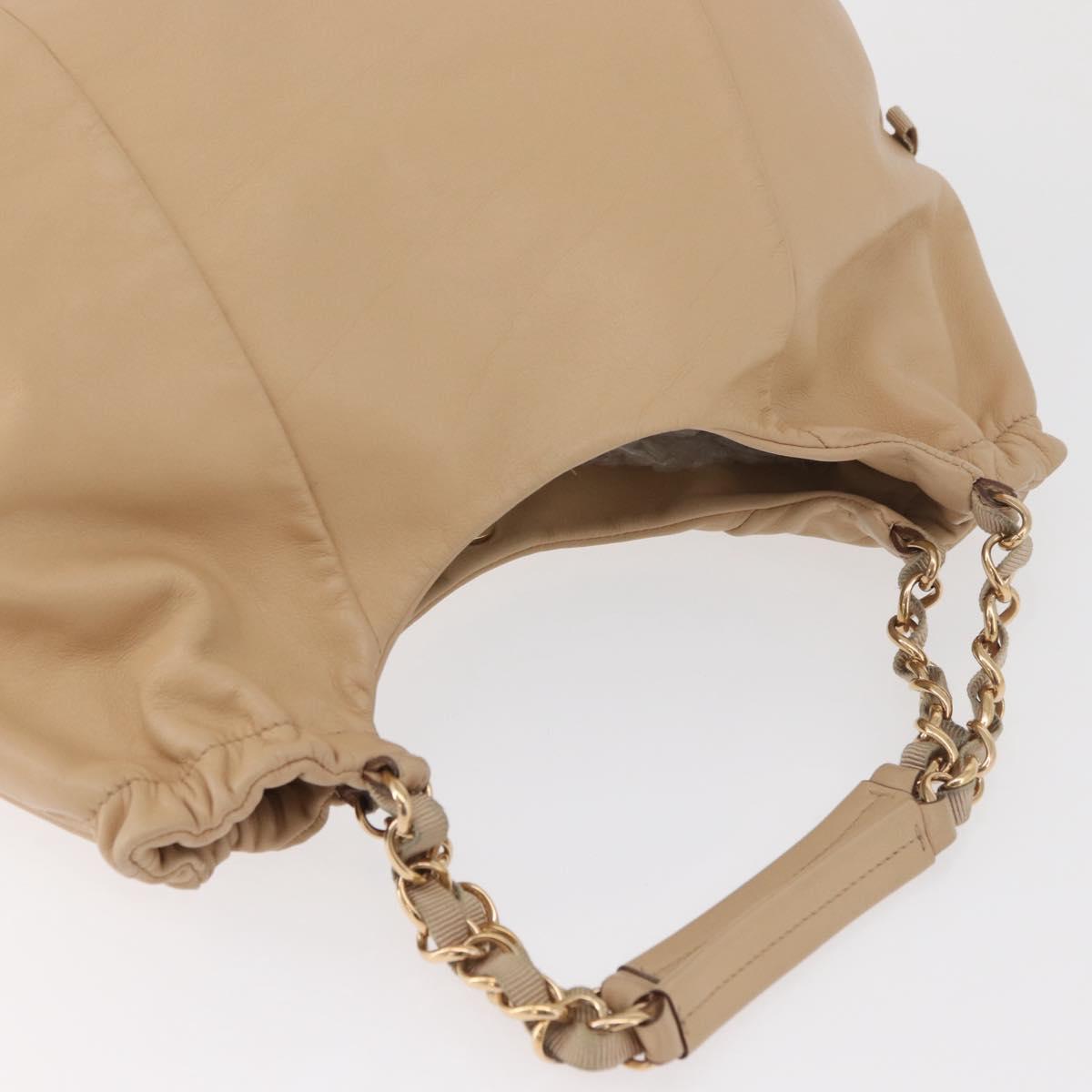 Salvatore Ferragamo Chain Vala Hand Bag Leather Beige Gold Auth am11658A