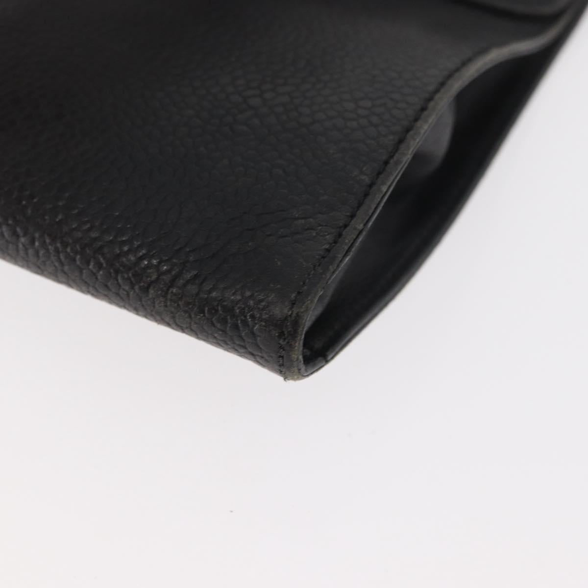 CHANEL Glasses Case Caviar Skin Black Gold CC Auth am11661