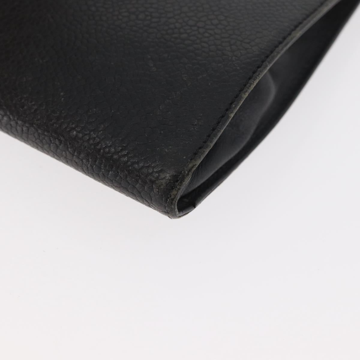 CHANEL Glasses Case Caviar Skin Black Gold CC Auth am11661