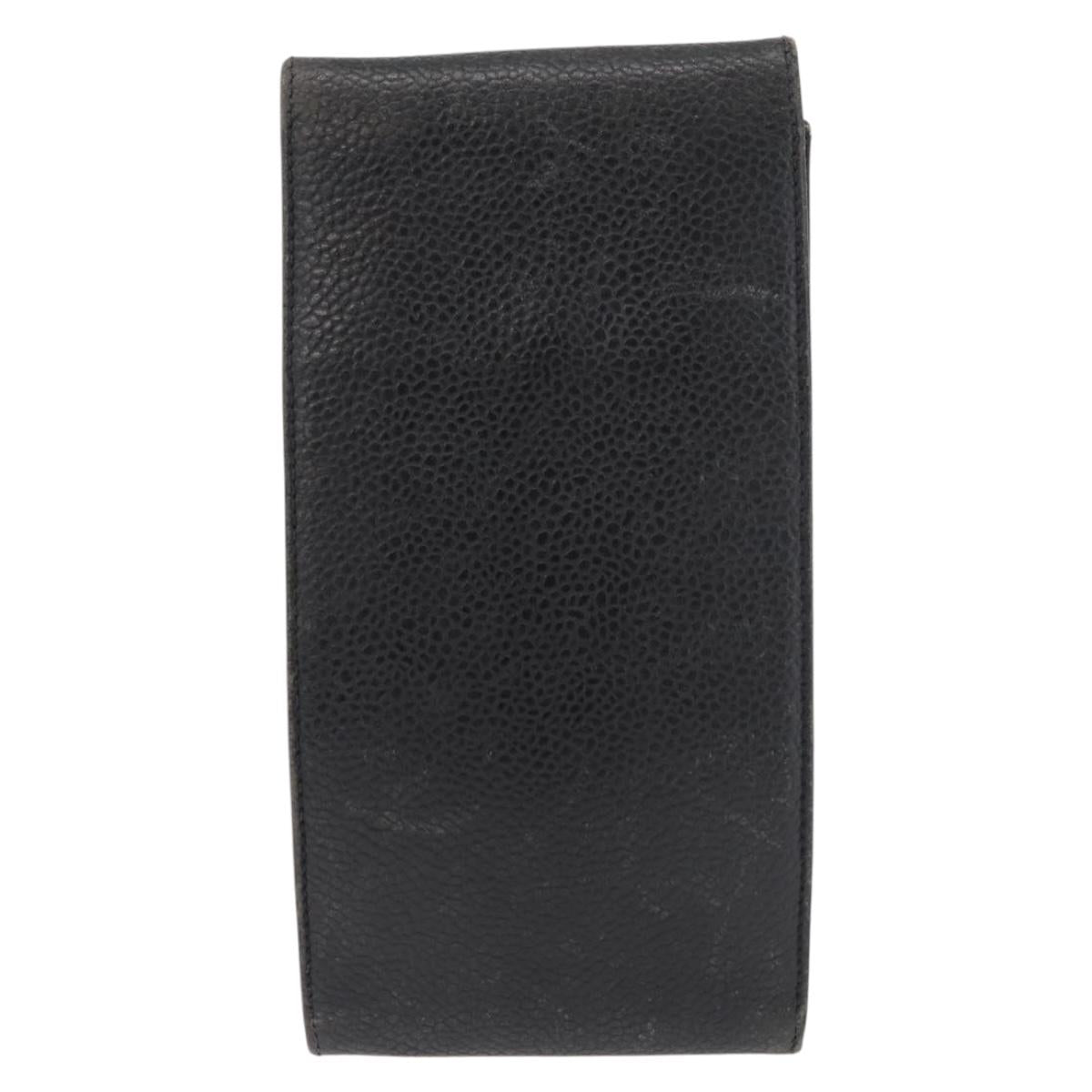 CHANEL Glasses Case Caviar Skin Black Gold CC Auth am11661