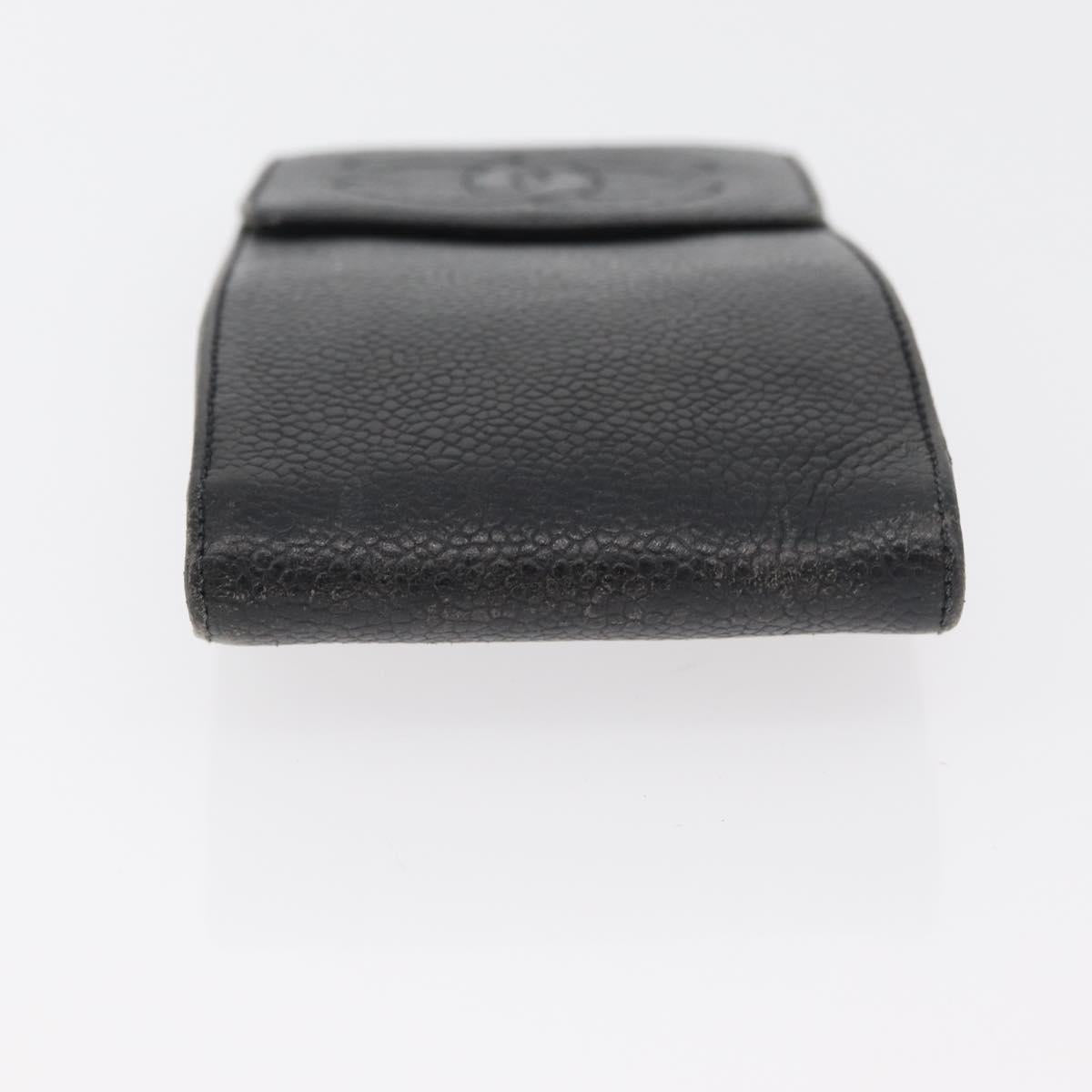 CHANEL Glasses Case Caviar Skin Black Gold CC Auth am11661