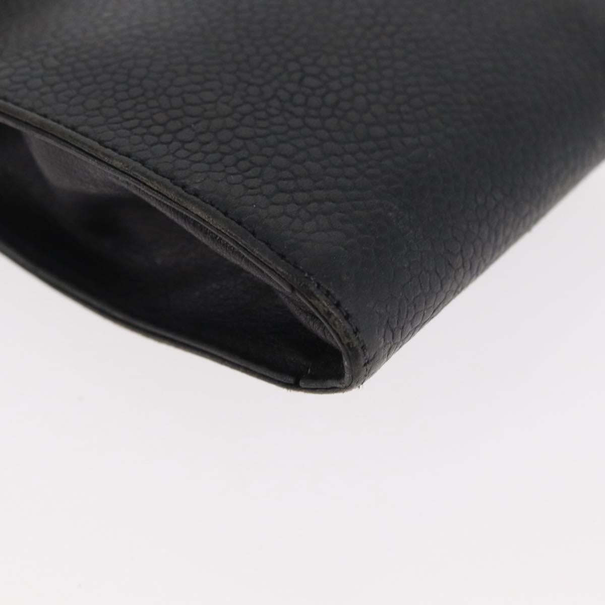 CHANEL Glasses Case Caviar Skin Black Gold CC Auth am11661
