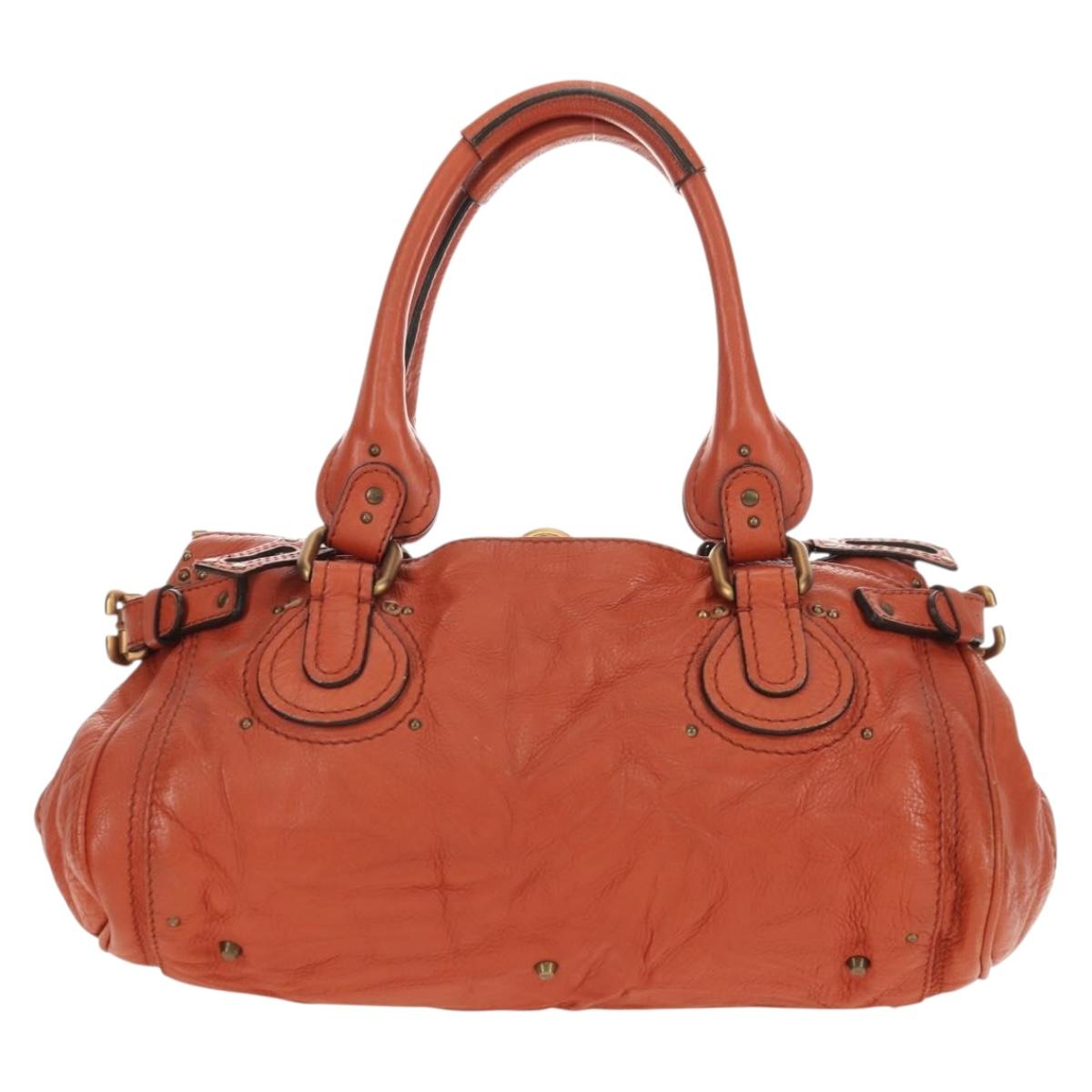 Chloe Paddington Hand Bag Leather Orange Gold Silver Auth am11662V