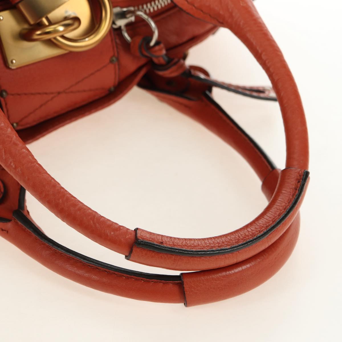 Chloe Paddington Hand Bag Leather Orange Gold Silver Auth am11662V