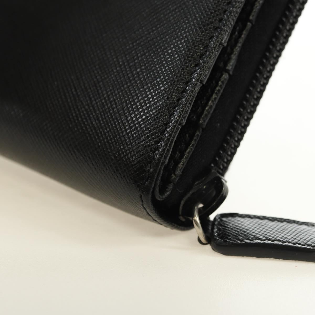 PRADA Bifold Wallet Safiano leather Black Silver Auth am11669V