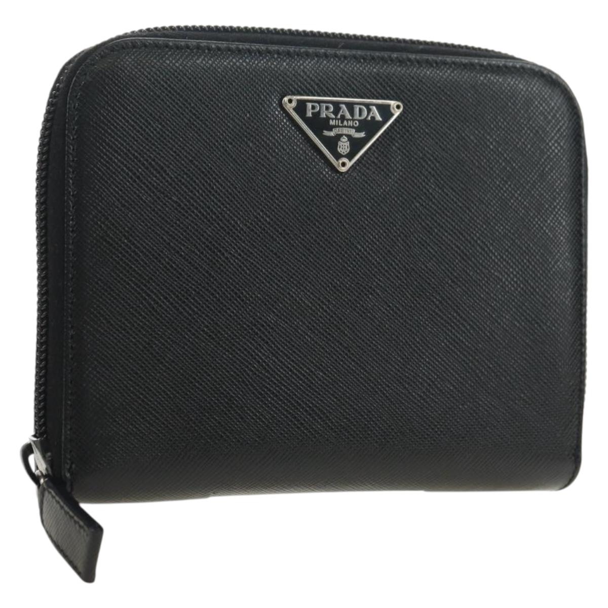 PRADA Bifold Wallet Safiano leather Black Silver Auth am11669V