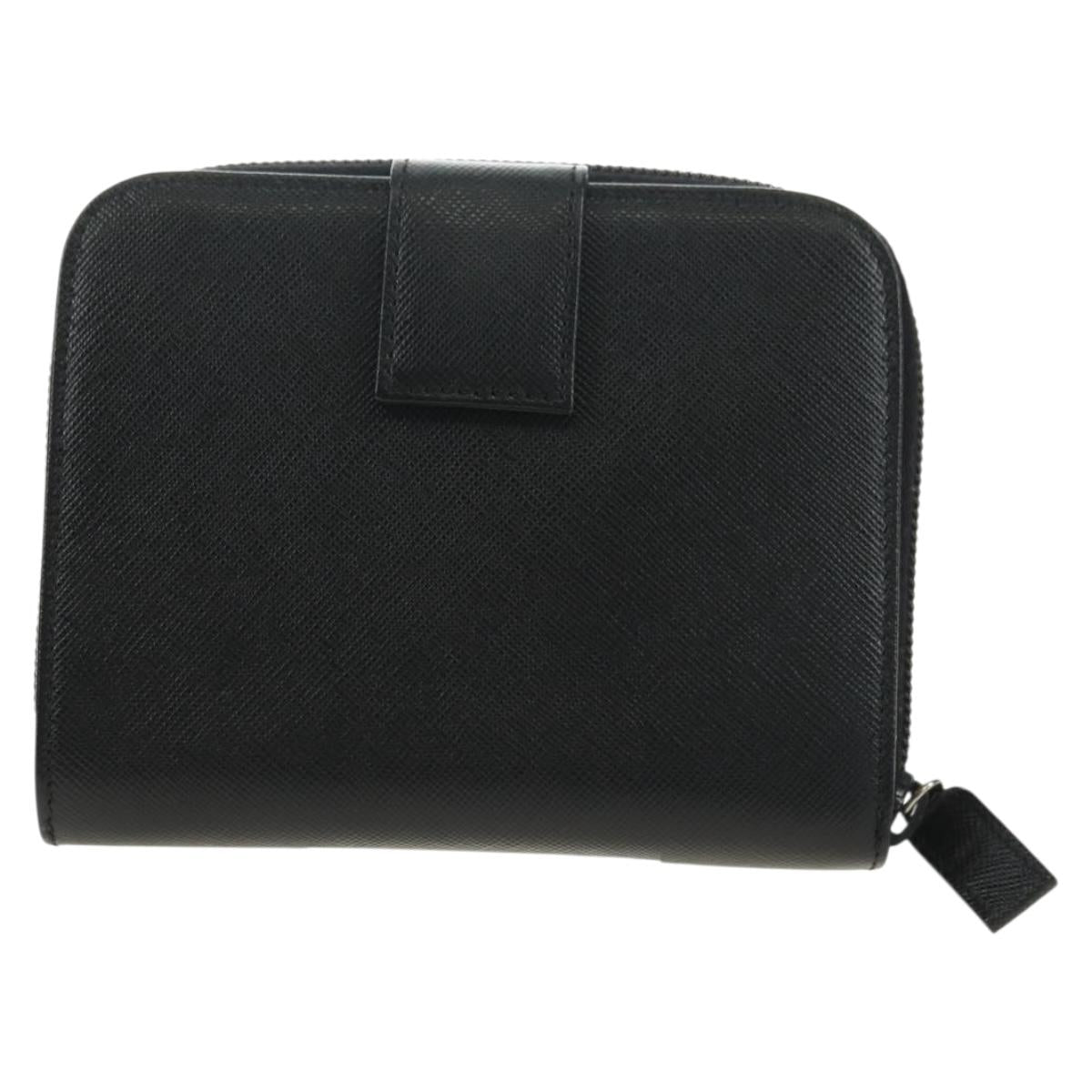PRADA Bifold Wallet Safiano leather Black Silver Auth am11669V