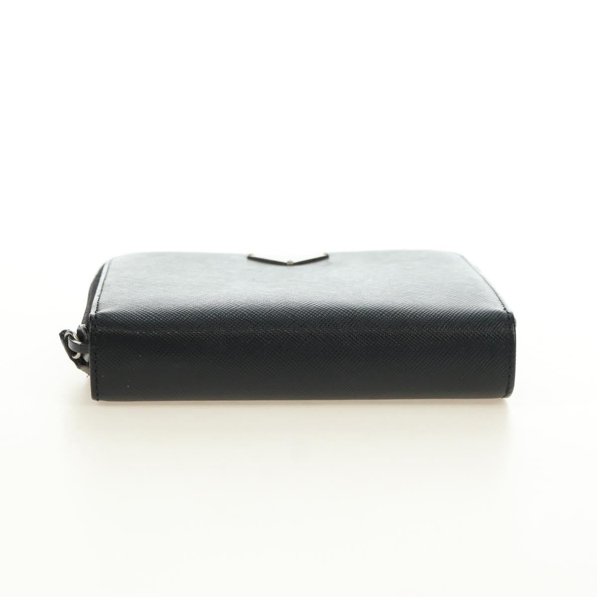 PRADA Bifold Wallet Safiano leather Black Silver Auth am11669V