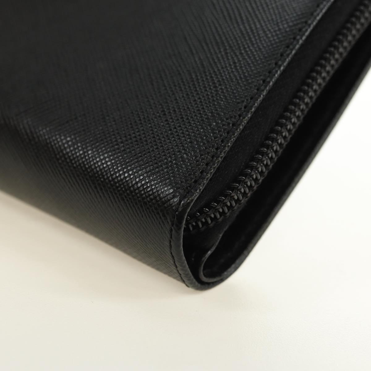 PRADA Bifold Wallet Safiano leather Black Silver Auth am11669V