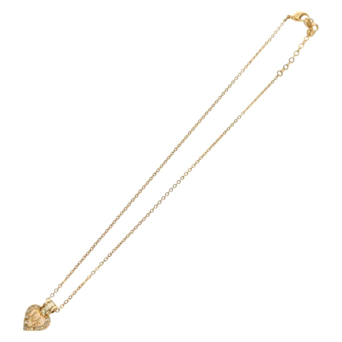 Christian Dior CD Rhinestone Heart Necklace metal Gold Auth am11672V