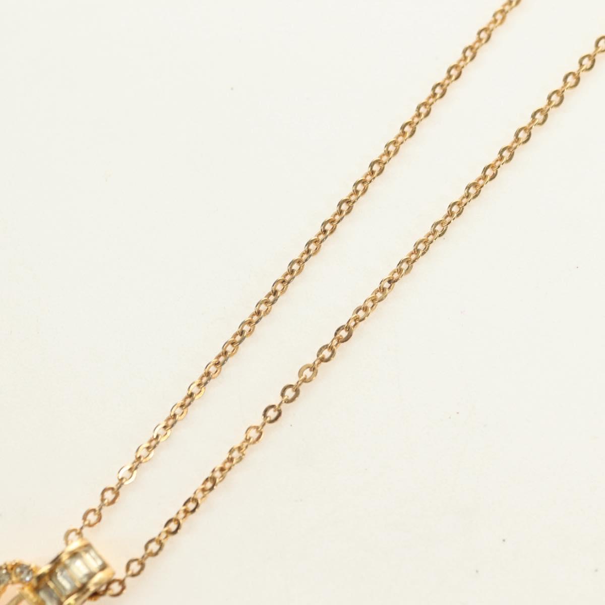 Christian Dior CD Rhinestone Heart Necklace metal Gold Auth am11672V