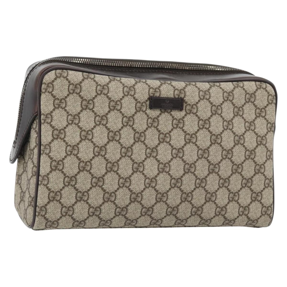 GUCCI GG Supreme Clutch Bag PVC Beige Silver 108801 Auth am11674A