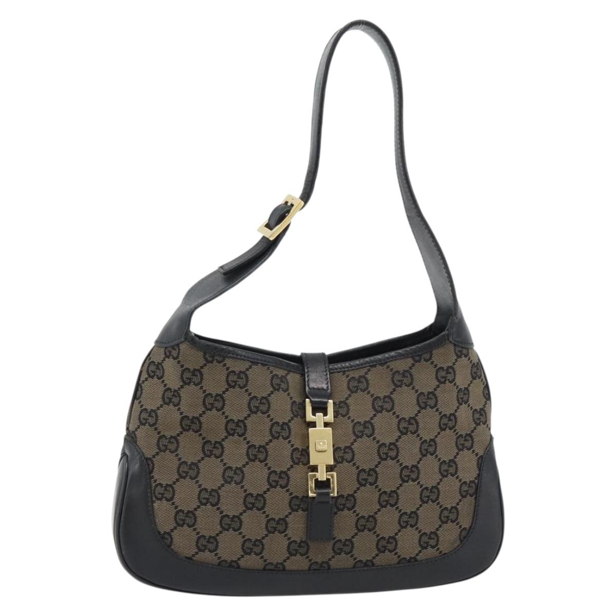 GUCCI Jackie GG Canvas Shoulder Bag Black Gold 001 3735 Auth am11675A