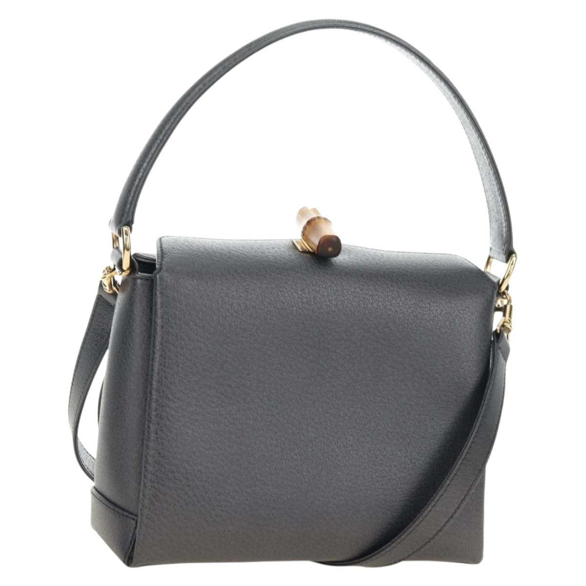 GUCCI Bamboo Hand Bag Leather 2way Gray Gold 000 926 0175 Auth am11676V